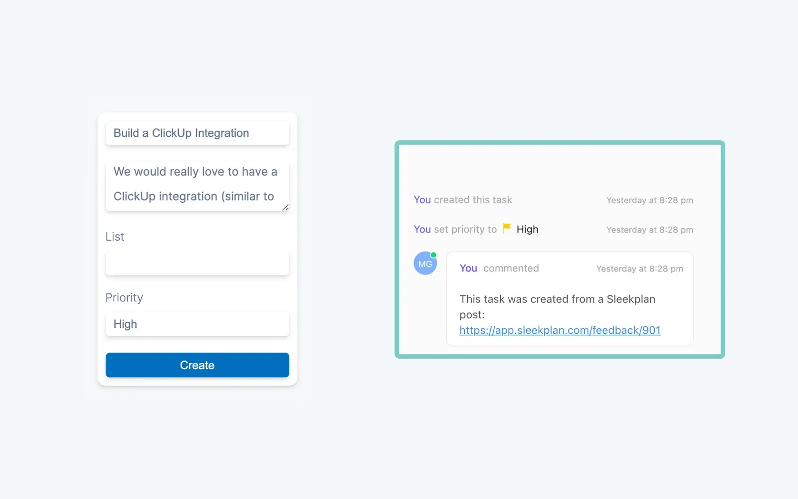 Pushing Sleekplan feedback to ClickUp as tasks