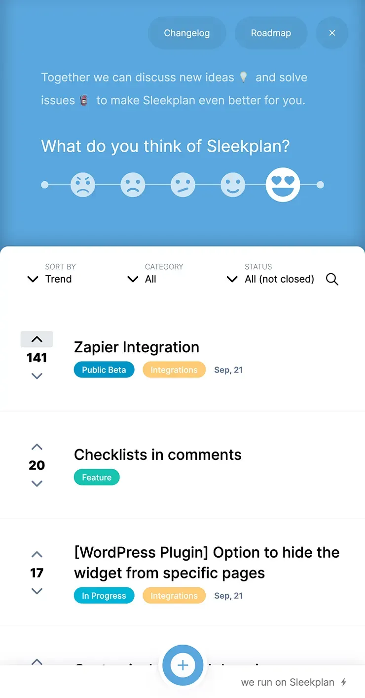 Embedded website feedback widget on a marketing site