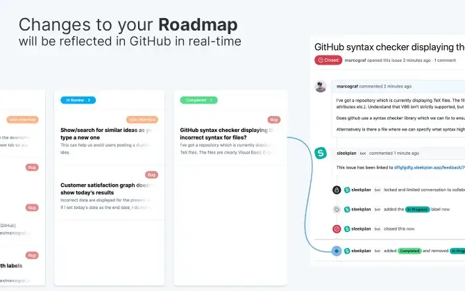 Instantly update GitHub Issues, whenever you update posts on your roadmap Instantly update GitHub Issues, whenever you update posts on your roadmap